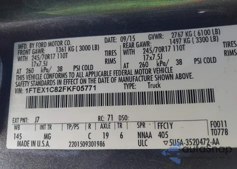 2015 Ford F-150 Xlt из США, поврежденный, VIN 1FTEX1C82FKF05771